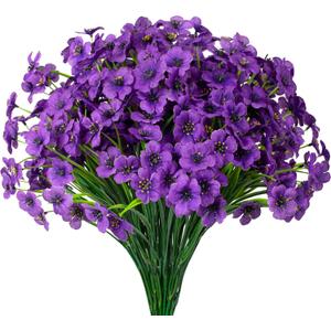 15 Bundles Artificial Flowers UV Resistant Outdoor Plants No Fade Faux Plastic Shrubs Fake Silk Flowers Window Box Garden Porch Home Decoration(Purple)