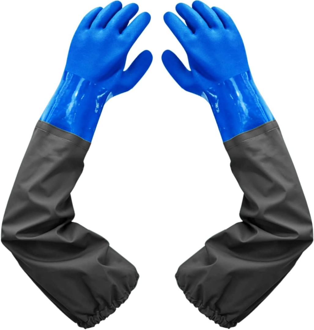 Haiou PVC Chemical Resistant, Long Rubber, Heavy Duty Waterproof Gloves for Chemical and Acid Work, 25 inches, Large-(Blue)