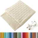 TREELY 100% Cotton Knitted Throw Blanket Couch Cover Blanket(30.31x 40.55 Inches, Ivory White)77x 103cm Small Sofa Throw