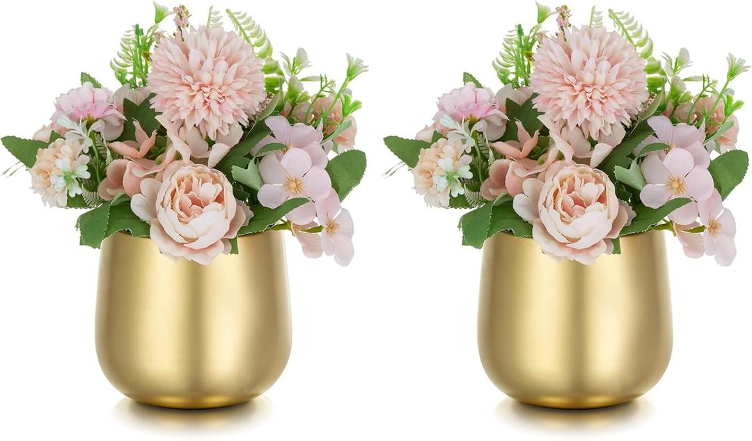 NUPTIO Small Gold Vases for Centerpieces: 2 Pcs 3.94 inch Flower Trumpet Vase Vintage Compote Vase Metal Urn Planter Plant Pots Flowers Bowls Pedestal for Wedding Party Table Centerpiece Decorations