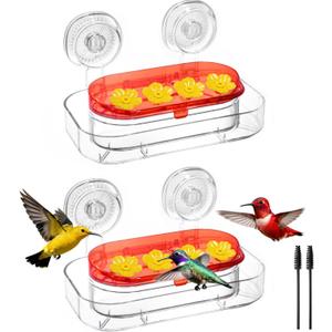 Redboat 2 Pack Window Hummingbird Feeder, Strong Suction Cup Hummingbird Feeder with 4 Feeding Ports, Easy to Clean and Refill Plastic Humming Bird Feeder,Gifts,10oz