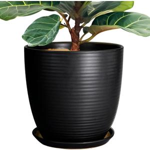 12 Inch Pots for Plants - Ceramic Planter Pot, Large Flower Pot with Drainage Hole and Saucer for Home Patio Garden Office Indoor Outdoor, Black