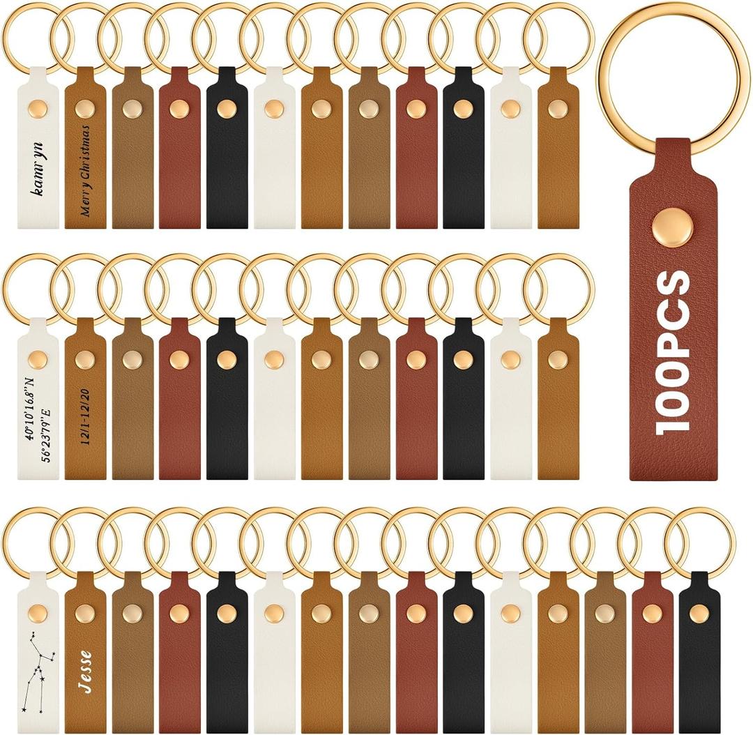 PU Leather Keychain Blanks Bulk Laser Engraving Blanks Keychain Kit with Key Rings for DIY Key Chains Craft (3.7 x 0.7 Inches, Colorful)