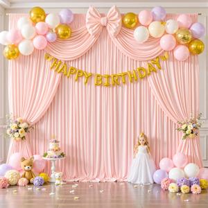 10ftx10ft Light Pink Backdrop Curtains for Baby Shower Wrinkle Free Pink Photo Curtains Soft Fabric Drapes Back Drop Cloth for Wedding Girls Birthday Parties Photography Background 5x10ft, 2 Panels