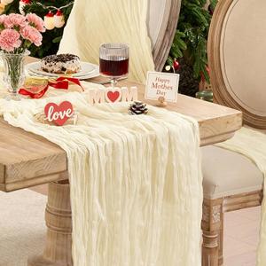 6 Pack Beige Table Runner Graduation Cheesecloth120 Inch Boho Rustic Gauze 10 FT Cheese Cloth Table Runners Decorations for Mother's Day Birthday Baby Shower Wedding Holiday Home Party Decor, 10ft x 6 pcs