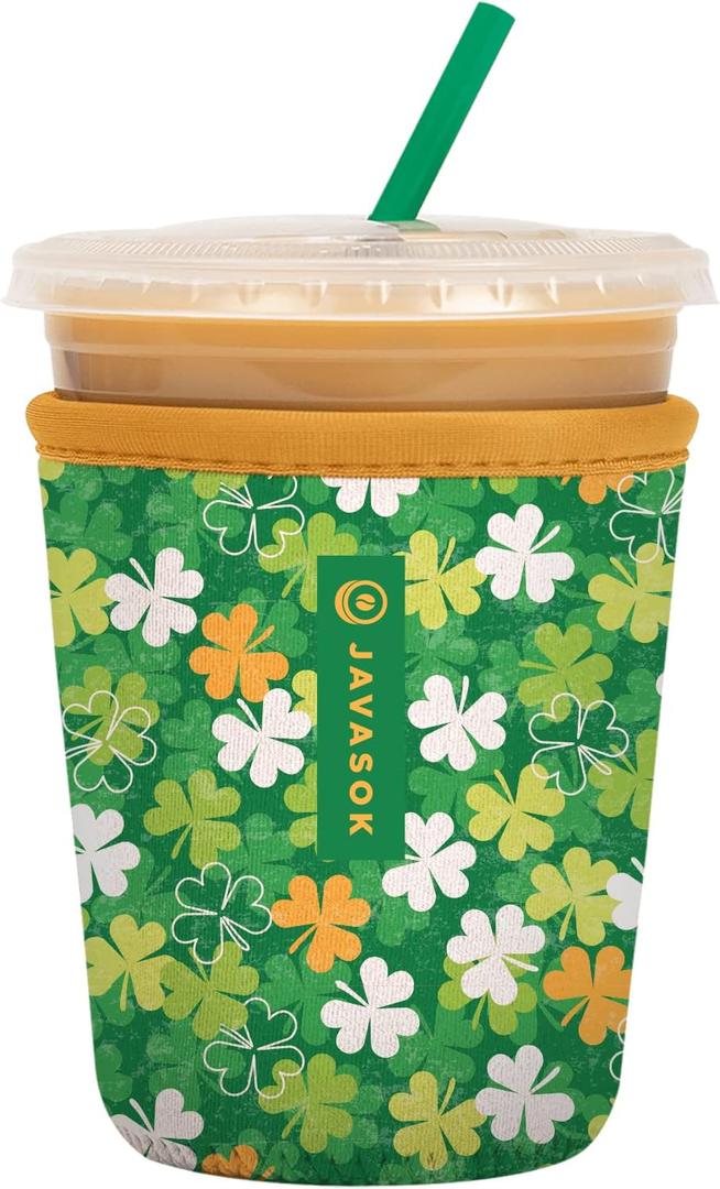 Sok It JavaSok Iced Coffee & Cold Soda Insulated Neoprene Cup Sleeve (Luck of the Shamrock, Small: 16-20oz)