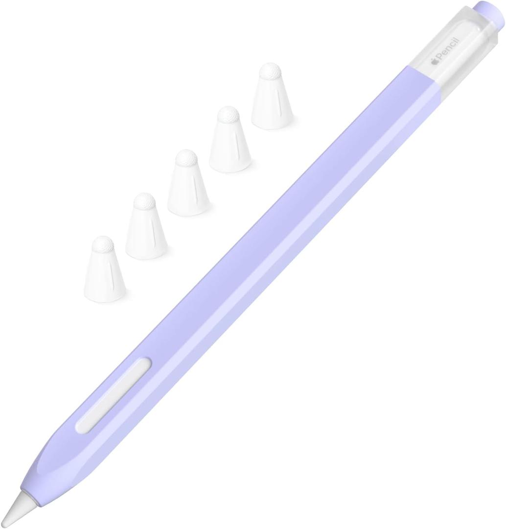 Classic Silicone Pencil Case Compatible with Apple Pencil 2nd Generation Case Cover Sleeve,[with 5 Cloth Fiber Silicone Tip Cover],Non-Slip, Support Magnetic Wireless Charging (Lavender)