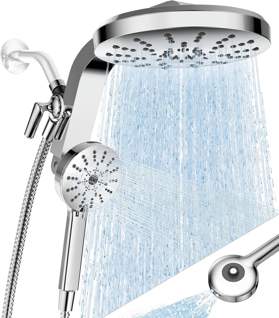 High Pressure Rain Showerhead Combo, 2026 Magnetic Shower Head Set with Detachable 8-Mode Handheld Shower Spray, Adjustable Angle Dual Showerhead System with Built-in Magnetic Docking and Power Jets