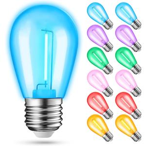 JAHEKS 12-Pack Colored String Light Bulbs, Patio String Light Replacement Bulbs for Outdoor Indoor, 1W E26 Base S14 LED Color Light Bulbs for Christmas Halloween, Holiday, Home Decor