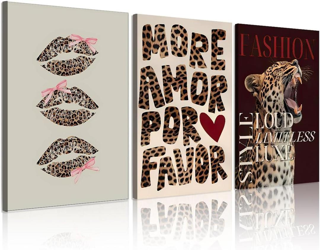 Trendy Leopard Wall Art Cheetah Poster Set of 3 Funky Lucky 8 Ball Posters Prints Y2k Pink Wall Art Preppy Room Aesthetic Cheetah Wall Decor Pictures for Girls Bedroom Apartment Dorm Unframed (24"L x 16"W)
