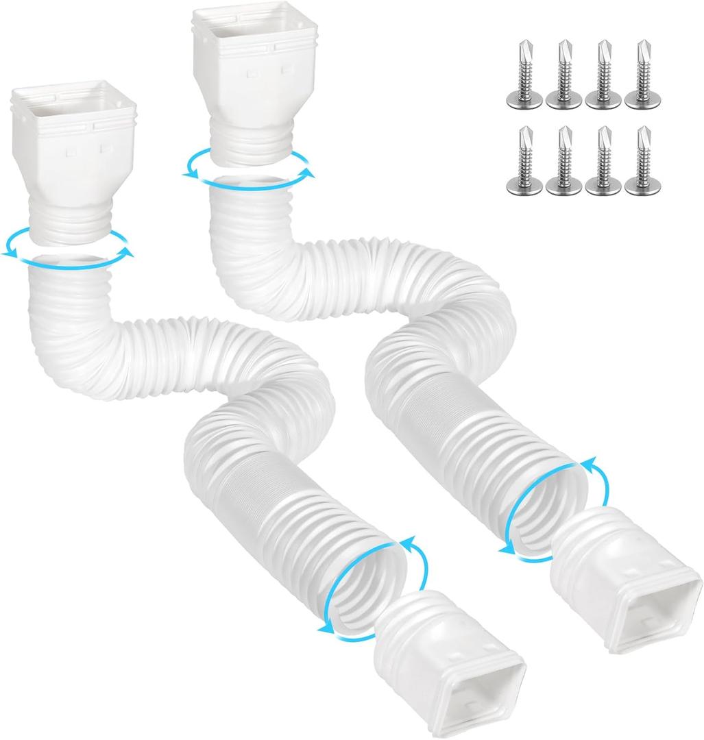 2 Pack Flexible Gutter Downspout Extensions Extendable from 21" to 67", Downspout Extender Comes with Adapters, Thickened Down spout Drain Extension for Rainwater Drainage(White)