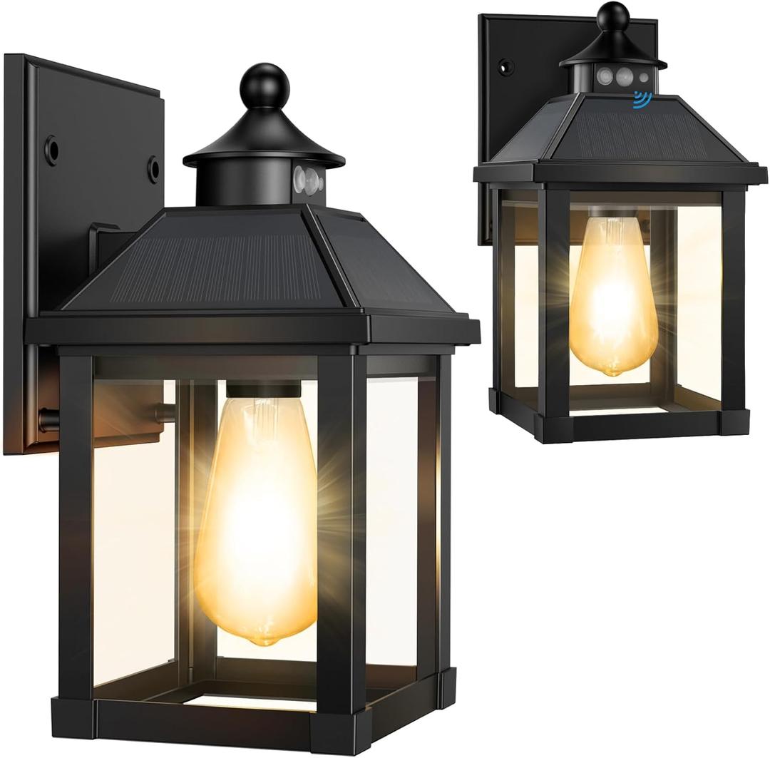 Solar Sconce Lights Outdoor Wall Mount Solar Porch Light Exterior Waterproof with 3 Lighting Modes and Motion Sensor 3000K Dusk to Dawn Wall Lantern for Garage Front Door Home Barn Shed House 2Pack