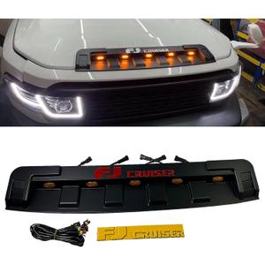 Front Engine Hood Air Intake Grille Cover w/Lamp Compatible with 2007-2014 Toyota FJ Cruiser 4.0L