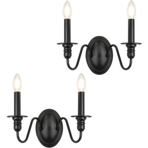 Farmhouse Wall Sconce 2 Pack, Black Wall Sconces Set of Two, Industrial Candle Sconces Wall Lighting, Classic Wall Light Fixtures Indoor for Bedroom Stairs Hallway Living Room Entryway