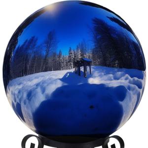 10 Inch Stainless Steel Gazing Globe,v2croft Hollow Ball Mirrored Surface Polished Shiny Sphere,Garden Stainless Steel Gazing Ball for Outdoor Lawn Pond Yard Ornament(Blue)