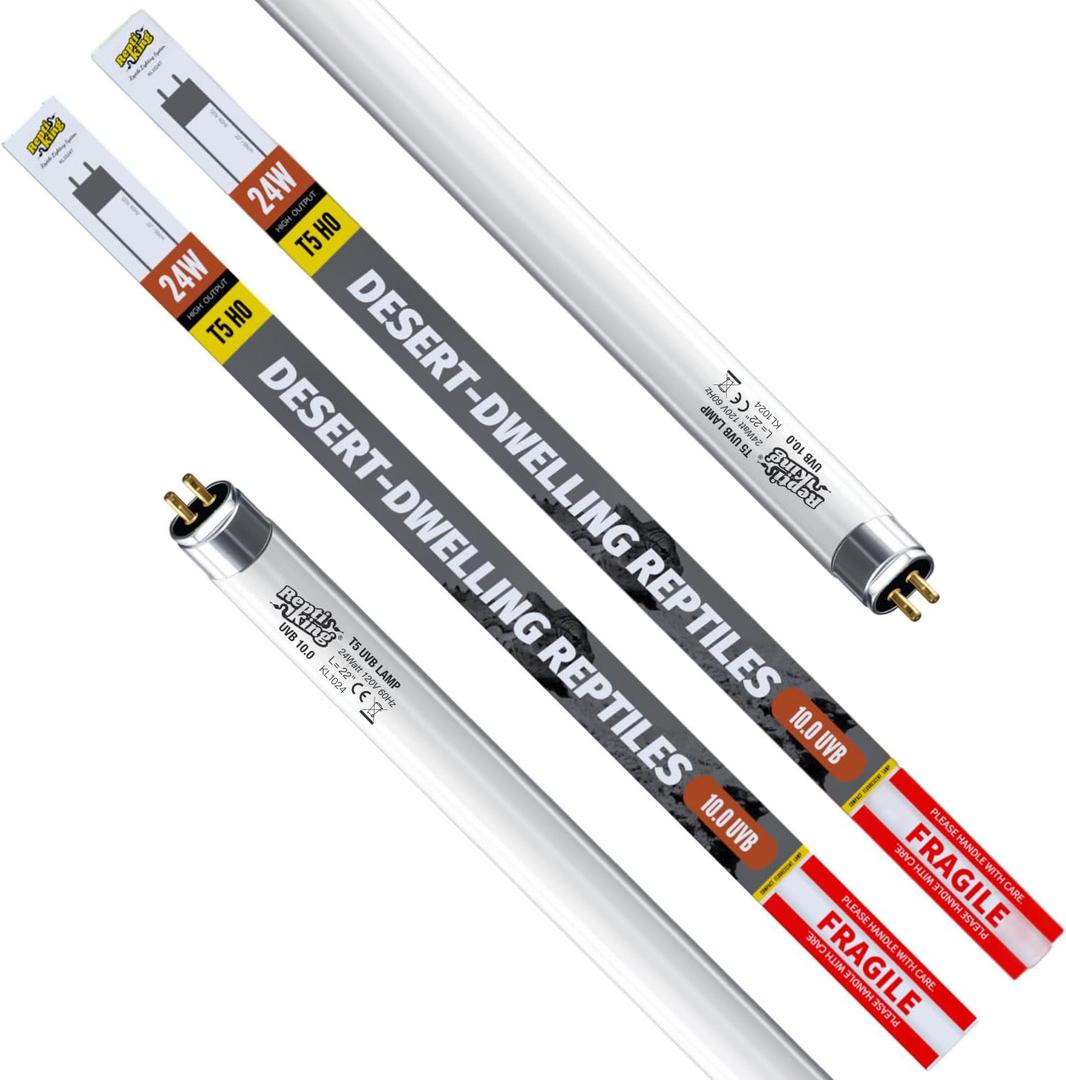 T5 Reptile 24W UVB 10.0 Tube, 2-Pack for Desert Reptiles & Bearded Dragons, 22''