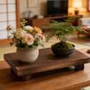 2PCS Wooden Pedestal Tray, 9 x 5.9 x 1.5 Inch Rustic Wood Riser Stand for Bathroom Kitchen Counter Decor, Small Decorative Soap Tray for Candles Plants Bottles, Home Accessories