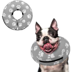Supet Inflatable Dog Cone Collar Alternative After Surgery, Doggie Neck Donut Collar Recovery ECollar for Post Surgery, Soft Dog Cone for Small Medium Puppies Cats (S(Neck 7"-9.5"), T Paw Grey)