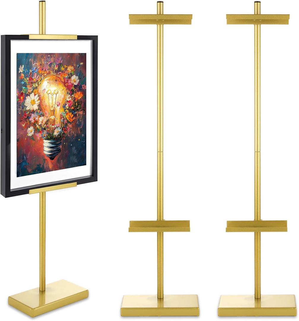 DAJAVE 2 Pack Adjustable Tabletop Easel Stand for Picture Frames, Gold Picture Frame Stands for Display, Photo Frame Holder Stand for Sign,Art, Picture Frames (29 Inch)