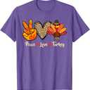 Peace Love Turkey Little Pilgrim Thanksgiving Womens Girls T-Shirt, XS