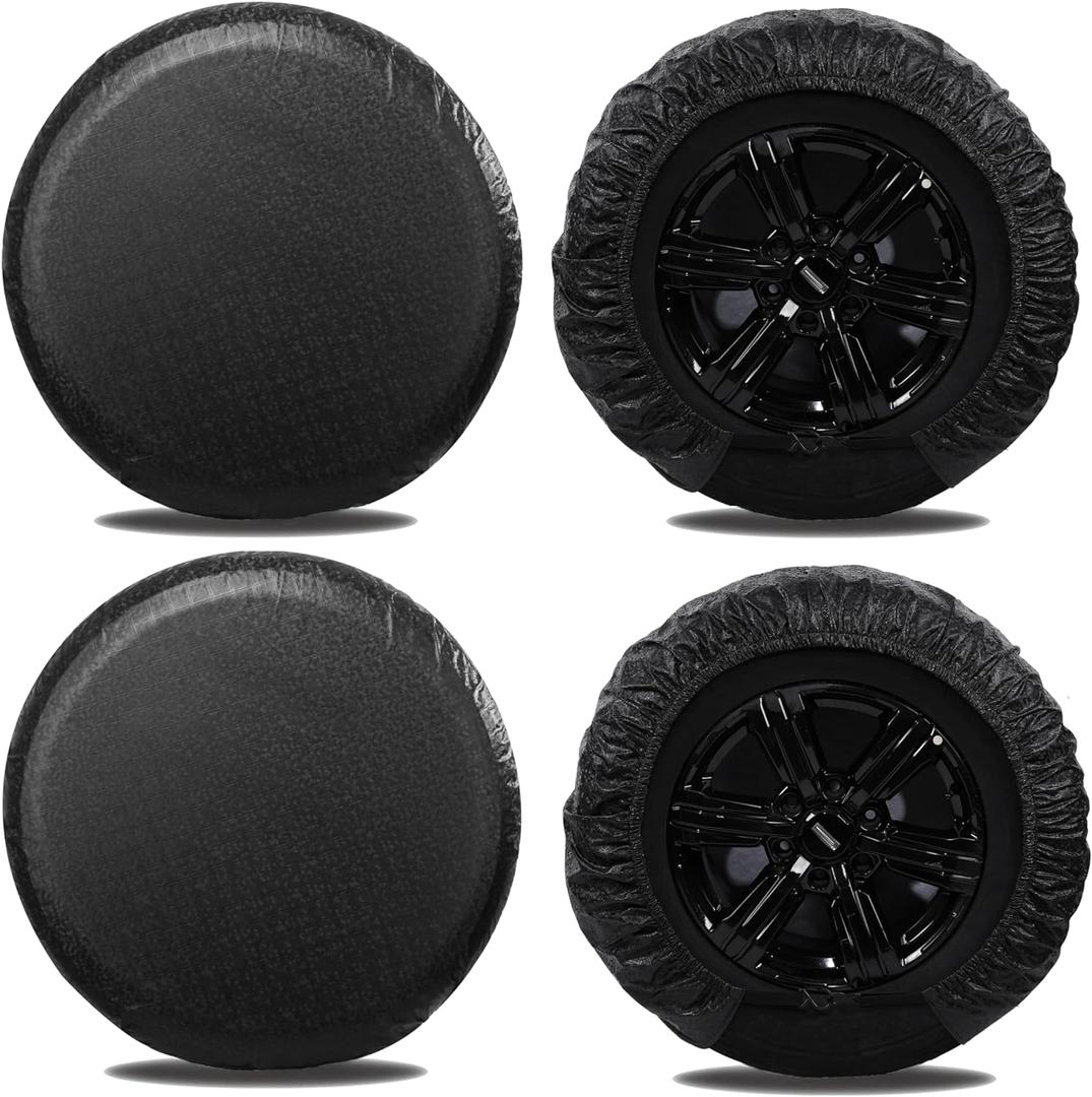 Moonet Tire Covers for RV Wheel (4 Pack Black), Oxford Waterproof UV Sun Protectors for Motorhome Boat Trailer Camper Van SUV, Fits Tire Diameter 19"-21" & Tire Width 11"