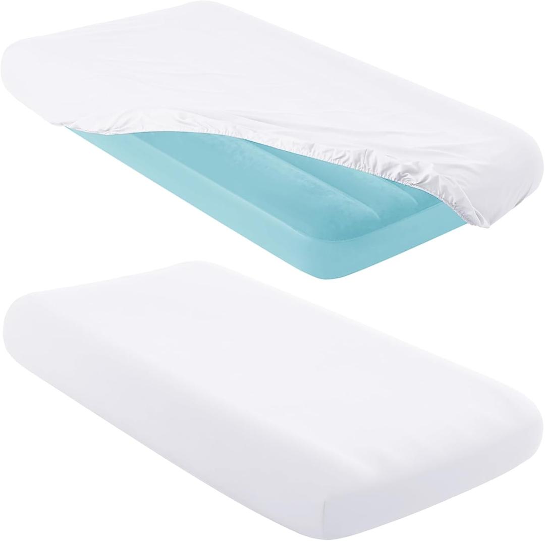 Entisn 2 Pcs Kids Air Mattress Fitted Sheets Only, 34.5x62x7 Inch Microfiber Toddler Inflatable Mattress Sheets for Kids, Sleepovers, Camping Trips and Party Accommodations (White)