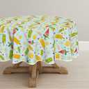 Horaldaily Summer Tablecloth 6060 Inch Round, Tropical Popsicle Ice Cream Orange Sunshine Blue White Washable Seasonal Table Cover for Party Picnic Dinner Decor