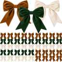 Yinkin 50 Pcs Christmas Velvet Bows Bulk for Xmas Tree 5.5'' Rustic Crafts Velvet Ribbon Bows Vintage Farmhouse Xmas Wreath Ornaments for Gift Wrapping Home Front Door(Khaki, Green, Warm White,50 Pcs)