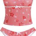 ZAFUL Tankini Swimsuits for Women Bow Tie Side Bathing Suits Tummy Control High Cut Two Piece Bikini Sets (Medium, Red)