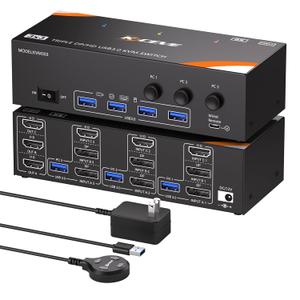 KVM Switch 3 Monitors 3 Computers 8K@60Hz/4K@120Hz, HDMI DP KVM Switches for 3 PC Sharing Triple Monitor and Keyboard Mouse with Power Adapter, Wired Extend Controller and USB3.0 Cables