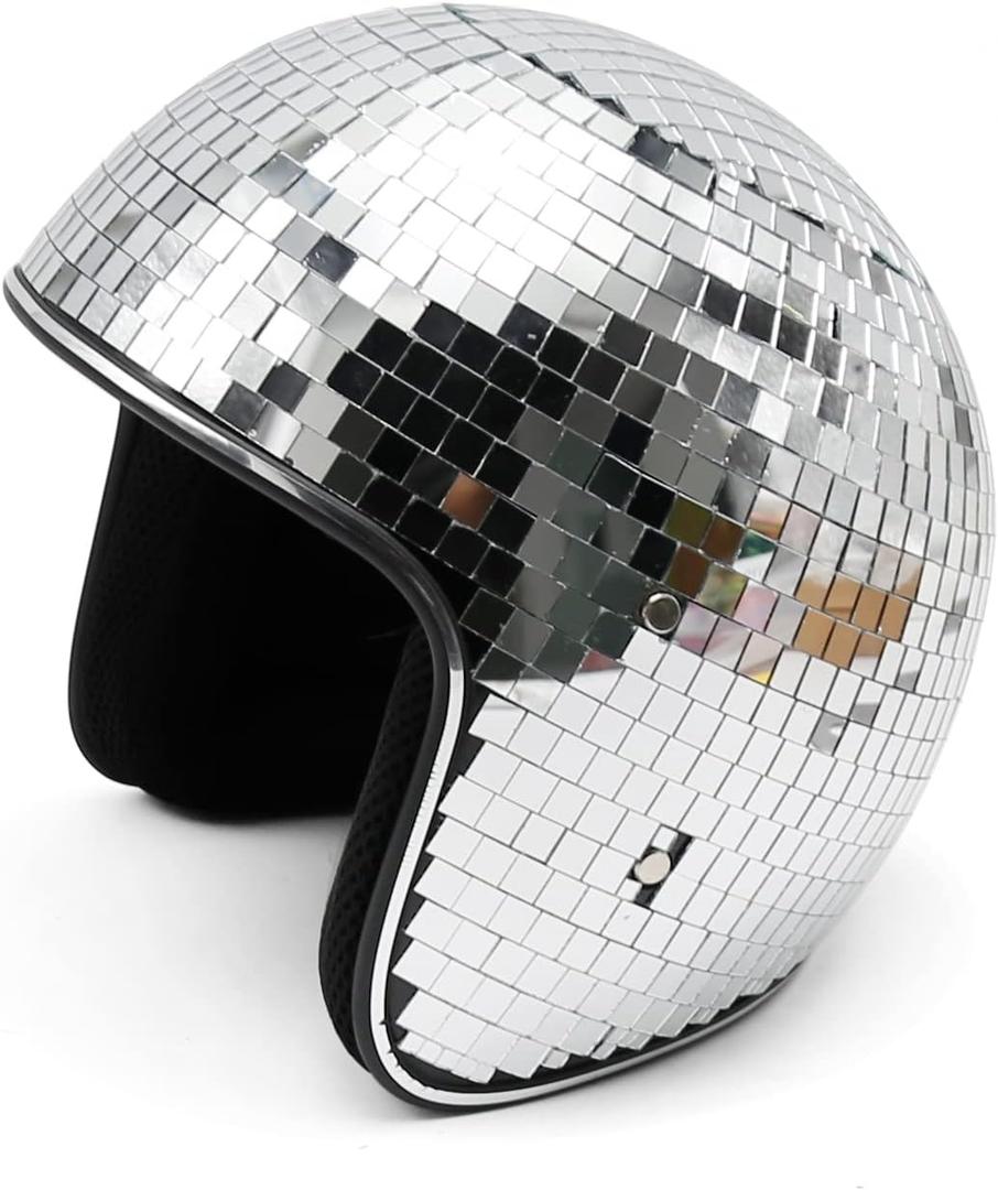 Disco Ball Helmet with Retractable Visor, Disco Helmet Glitter Mirror Glass Disco Ball Hat for Women Men DJ Club Stage Bar Party Wedding