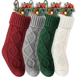 VIBILIA Christmas Stockings 4 Pack, 18 Inches Large Size Knitted Xmas Stocking for Fireplace, Holiday Party Decorations (Green Gray Red White)