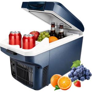 Iceblue Electric Cooler with Type-C, 8 Liter /11 Cans Mini Fridge with Belt, 9V Type-C Thermoelectric Dual-use Car Refrigerator, Car Fridge for Car, Dorm, Travel, Picnic, Gift - Blue