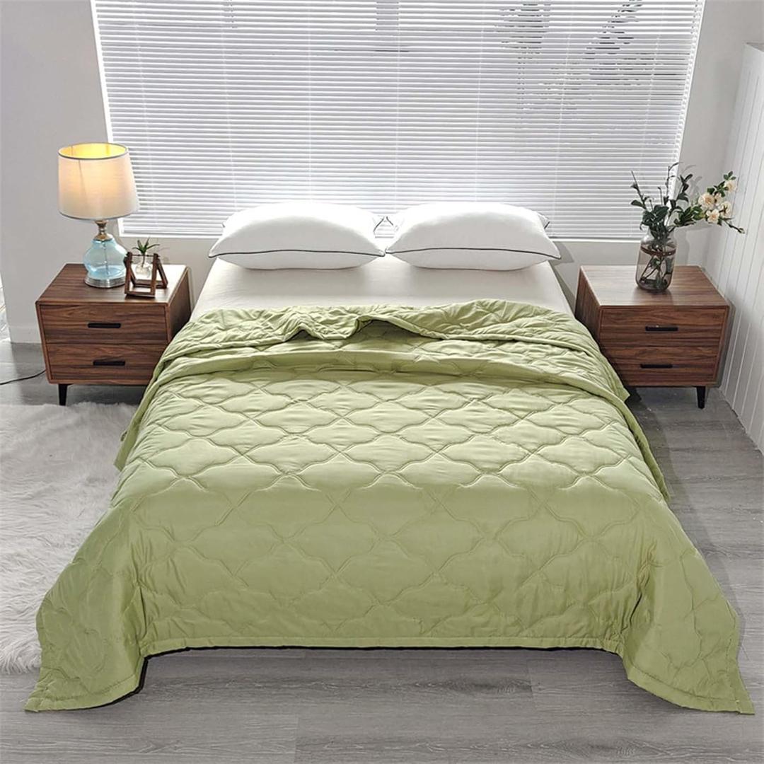 Summer Quilt Summer Blanket Lightweight Blanket for All-Season Summer Ventilation Cool Quilt Plain Printed Washed Blanket (Green)