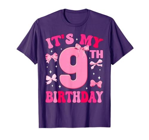 It's My 9th Birthday Girl Coquette Bow 9 Year Old Party Girl T-Shirt Kids 10