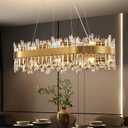 Modern Crystal Chandelier, 16-Light Rectangular Gold Crystal Chandelier for Dining Room, Luxury Oval 2-Tiers K9 Crystal Flush Mount Pendant Ceiling Light for Living Room Kitchen Island L35.4''