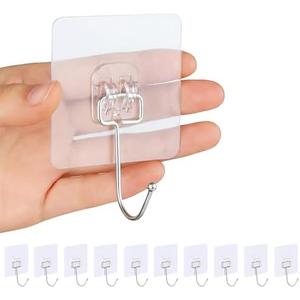 2 x Heavy Duty Adhesive Wall Hooks, Stainless Steel Sticky Hooks for Hanging, Towel & Coat Hooks Wall Mount, Waterproof Bathroom Hooks, Door Hooks for Hanging, No Drill, 44 lbs(Max) (10PC)
