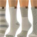 BEARPAW 4 Pair Pack Cozy Super Soft Lounge Socks Multi Pattern Crew Socks (One Size, Moonbeam Stripe)