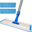 18" Professional Microfiber Mop Floor Cleaning, Flat Mop with Stainless Steel Handle,360-Spin Head with 2 Reusable Washable Pads, Microfiber Wet and Dust Mopping for Hardwood and Tile,Blue