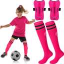Syhood Soccer Shin Guards and Socks for Toddler Kids Youth, Lightweight Soccer Shin Pads Protective Defender Gear for 3-5, 5-10, 10-15 Years Old Children Teen Boys Girls Sports Game (Pink) Small