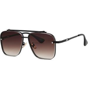Gtand Fashion Trendy Square Aviator Gradient Sunglasses For Women Men Vintage Metal Sun Glasses (C2 Black Frame/Gradient Brown Lens)