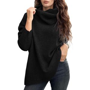 UNCLECAT Women's Oversized Turtleneck Sweaters Winter Long Sleeve Pullover (Black, M)
