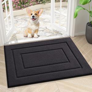 Smiry Dog Door Mat for Muddy Paws, Absorbs Moisture and Dirt, Low-Profile Entryway Mat with Non-Slip Backing, Entry Indoor Outdoor Doormat for Inside Floor (24x16 Inches, Dark Grey, Bordered)