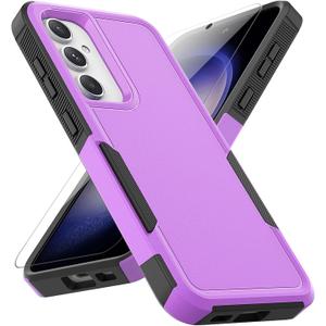 for Samsung Galaxy S23 FE Case: Dual Layer Protective Heavy Duty Cell Phone Cover Shockproof Rugged with Screen Protector - Military Protection Bumper Tough - Samsung Galaxy S23 FE 5G 2023, Purple (Purple (PC) + Black (TPU))