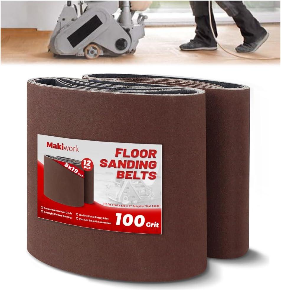 8 inch x 19 inch 100 Grit Sanding Belts, 12 Pack, EZ 8 Drum Sander Sandpaper Rolls for Woodworking and Floor Polishing, Aluminum Oxide Sander Sleeves