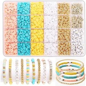 LFLIUN DIY Jewelry Making Kit Clay Beads Bracelet Making Kit, Flat Preppy Beads for Friendship Bracelets, Polymer Clay Beads Crafts Gifts