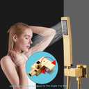 Gold square hand shower head, handheld shower head with hose,brass High pressure flushing With adjustable water supply elbow Wall-mounted connector Shower bracket and hose set