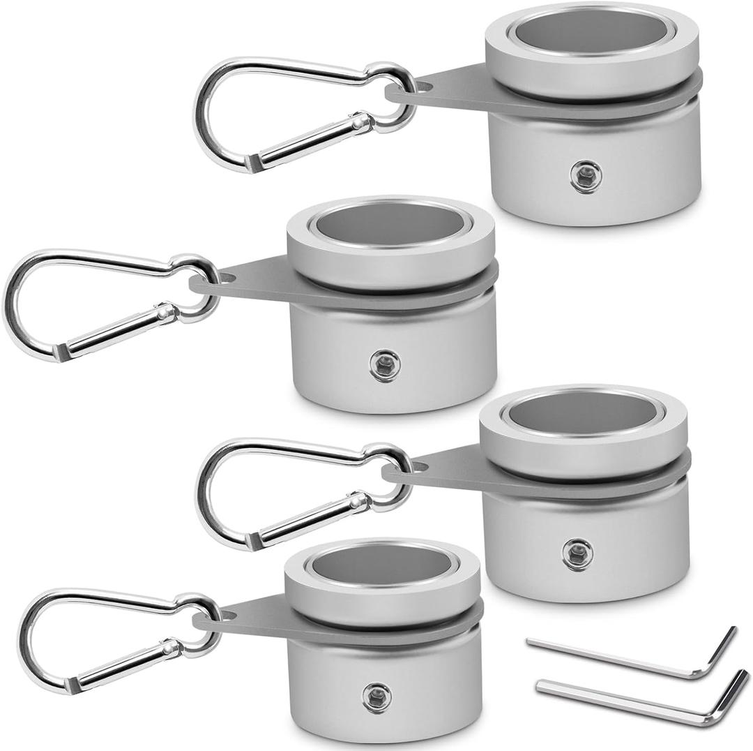 1.25" Flag Pole Rings, Aluminum Alloy Flagpole Rings 360 Rotating Anti Wrap Flag Mounting Ring, Spinning Flag Pole Clips with Carabiner for 1.02-1.25 Inch Diameter- Pack of 4 (Matte Silver)