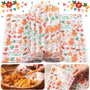 100 Pcs Christmas Wax Paper Sheets for Food, Deli Paper, Sandwich Wrap, Candy & Cookies Wraps (white biscuit)