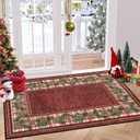 RUGSREAL Christmas Doormat 2x3 Entryway Rug with Non-Slip Backing Xmas Pine Cone Indoor Mat Stain Resistant Washable Rugs Abstract Accent Rug for Kitchen Bathroom, Red